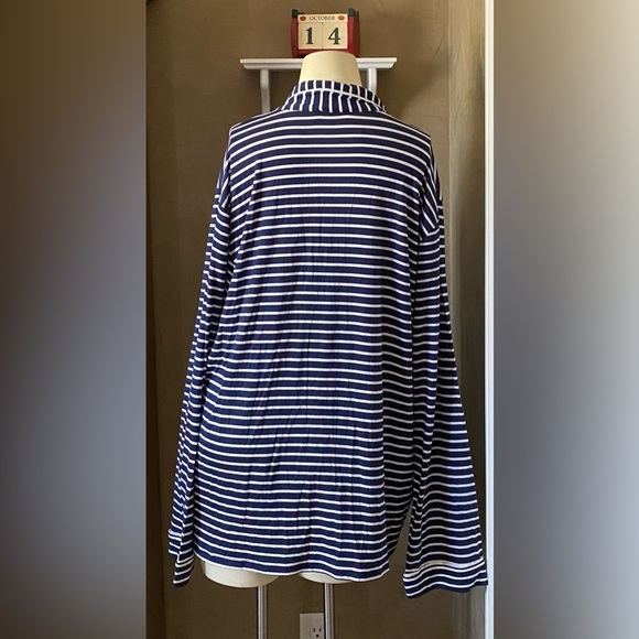 J.Crew Women's Top Navy White Striped Nautical Button Down Stretch Fabric XL - Picture 2 of 11